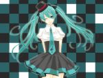  1girl aqua_eyes aqua_hair hat hatsune_miku long_hair necktie nokko skirt smile solo top_hat twintails vocaloid wink 