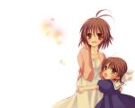  brown_eyes brown_hair clannad furukawa_nagisa hasumi_kouta hug mother_and_daughter okazaki_ushio school_uniform serafuku short_hair 