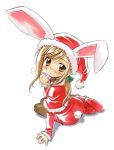   blush boots brown_eyes brown_hair bunnygirl christmas dress hat long_hair pantyhose pony_tail usagimimi  