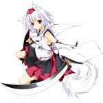  animal_ears bad_id detached_sleeves hat highres inubashiri_momiji light_smile red_eyes shirokitsune short_hair silver_hair sword tail tokin_hat touhou transparent_background weapon wolf_ears wolf_tail 