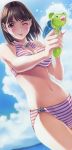  ;p absurdres anegasaki_nene bikini blush breasts cleavage eyeshadow highres love_plus mino_taro mino_tarou mole navel official_art short_hair solo striped striped_bikini striped_swimsuit swimsuit swimsuit tongue water_gun wink 