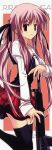  :&lt; black_thighhighs gun long_hair pink_hair sasaki_mutsumi skirt stick_poster tartan thigh-highs twintails weapon 
