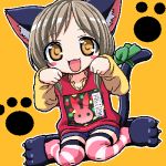  :3 amber_eyes animal_ears blush bow brown_eyes brown_hair bunny cat_ears child light_brown_hair loli lowres nekomimi oekaki paw_pose paws ribbon sakashita_yuzuyu shorts st_parasu striped striped_legwear stripes tail tail_ribbon thigh_highs thighhighs twintails 