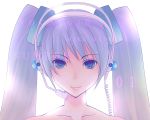  1girl amese_hiyori blue_eyes blue_hair close hatsune_miku headset highres simple_background solo twintails vocaloid 