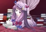  book hat long_hair patchouli_knowledge purple_hair ribbons touhou violet_eyes 
