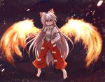  dollar fiery_wings fire fujiwara_no_mokou long_hair red_eyes touhou wings 