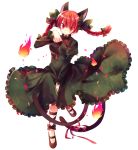  animal_ears braid cat_ears cat_tail highres ibara_riato kaenbyou_rin multiple_tails red_eyes red_hair short_hair solo tail touhou transparent_background twin_braids twintails 