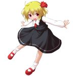  absurdres ahoge blonde_hair fang highres mary_janes natsu_no_koucha open_mouth outstretched_arms red_eyes rumia shoes short_hair smile solo spread_arms touhou transparent_background 