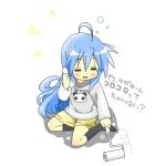 blue_hair izumi_konata long_hair lucky_star mikoto_(pixiv) phone roller translation_request 