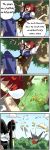  4koma comic explosion hard_translated hat hong_meiling multiple_girls onozuka_komachi pageratta shameimaru_aya sleeping tokin_hat touhou translated wings 