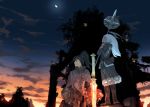  bad_id boots cloud dress fantasy imperial_boy looking_up moon night profile sky smile sunset sword teikoku_shounen tree weapon 