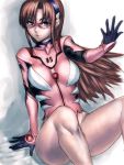  bare_legs bodysuit bottomless breasts brown_hair convenient_leg evangelion:_2.0_you_can_(not)_advance glasses humio legs long_hair makinami_mari_illustrious neon_genesis_evangelion no_panties plugsuit rebuild_of_evangelion sketch torn_clothes 