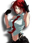  bare_shoulders gloves king_of_fighters koma_(pixiv46162) lips midriff navel necktie red_eyes red_hair redhead short_hair solo suspenders vanessa 