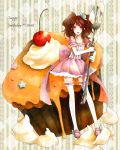  cupcake flower food fork gloves hair_flower hair_ornament kujikawa_rise legs lolita_fashion oversized_object persona persona_4 red_hair redhead smile sweet_lolita tayako thigh-highs thighhighs twintails 