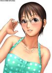  1girl bangs bare_shoulders brown_eyes brown_hair bust glasses jewelry necklace original polka_dot ryu_(artist) short_hair simple_background sleeveless solo white_background 