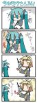  /\/\/\ 0_0 4koma aqua_hair blonde_hair chibi chibi_miku comic detached_sleeves drill hair_ornament hairclip hatsune_miku headphones kagamine_rin long_hair minami_(colorful_palette) necktie pain short_hair silent_comic sweat toothache turn_pale twintails very_long_hair vocaloid |_| 