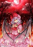  bat_wings fire fuji_warabi moon red_moon remilia_scarlet scarlet_devil_mansion touhou wings 