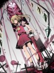  bad_id blonde_hair blood blurry cross dutch_angle flandre_scarlet flat_color kiyu pouring red_eyes side_ponytail skull touhou window wings 