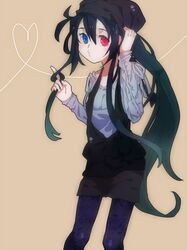  black_hair hat heterochromia imai_taki long_hair original pantyhose simple_background ta_(gar) 