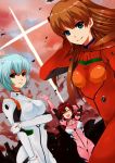  arms_behind_head ayanami_rei breast_hold cross dutch_angle evangelion:_2.0_you_can_(not)_advance glasses makinami_mari_illustrious masaki_(celesta) multiple_girls neon_genesis_evangelion plugsuit rebuild_of_evangelion shikinami_asuka_langley smile smoke souryuu_asuka_langley wink 