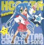  album blue_hair cd_cover character_single cover green_eyes izumi_konata kneehighs long_hair lucky_star school_uniform socks 