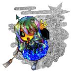  :o black_sclera chibi colorful drugs fang frog highres kochiya_sanae maze multicolored_eyes multicolored_hair ninomae snake solo touhou trippy_background 