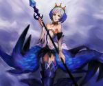  armor armored_dress blue_eyes boots breasts choker crown dress elbow_gloves feathers gloves gwendolyn hat odin_sphere polearm roncele short_hair spear thigh-highs thigh_boots thighhighs weapon white_hair wings 
