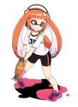  1girl bike_shorts domino_mask inkling mask simple_background smile solo splatoon tentacle_hair tproject09 white_background 