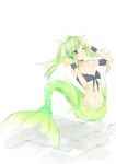  ;) bikini green_eyes green_hair mermaid midriff monster_girl one_eye_closed original otogi_(s_in_w) smile swimsuit twintails 