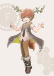  1boy antlers artist_request blue_eyes boots fukase fur_collar headset leaf nail_polish necktie open_mouth redhead short_sleeves tail vocaloid 