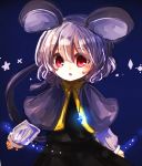 1girl animal_ears blue_background capelet grey_hair mayo_(mayomr29) mouse_ears mouse_tail nazrin red_eyes solo star tail touhou 