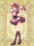  1girl brown_hair dennryuurai maid_headdress psychic_hearts short_hair solo violet_eyes waitress weapon wrist_cuffs 