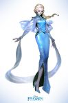  1girl absurdres adapted_costume blonde_hair blue_eyes braid elsa_(frozen) frozen_(disney) high_heels highres simple_background single_braid solo standing yang-do 