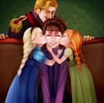  1boy 3girls agdar_(frozen) anna_(frozen) blonde_hair braid brown_hair cheek_kiss closed_eyes elsa_(frozen) family frozen_(disney) happy head_kiss idunn_(frozen) kiss mother multiple_girls orange_hair smile tin994 