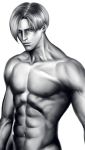  1boy abs greyscale leon_s_kennedy male_focus manly mayu_(mt_x_my) monochrome muscle navel nude resident_evil solo upper_body veins 