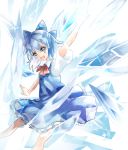  1girl blue_eyes blue_hair bow cirno hair_bow ice ice_wings open_mouth skirt skirt_set smile touhou wings zhu_xiang 