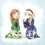  2girls anna_(frozen) blonde_hair captain_yue elsa_(frozen) frozen_(disney) multiple_girls orange_hair siblings sisters smile younger 