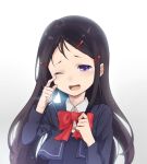  1girl black_hair charlotte_(anime) long_hair okame one_eye_closed otosaka_ayumi school_uniform tears violet_eyes 