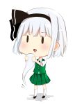  1girl aumcry chibi commentary_request hairband hitodama holding holding_up konpaku_youmu konpaku_youmu_(ghost) open_mouth ribbon shirt short_hair silver_hair simple_background skirt solo touhou triangle_mouth white_background |_| 