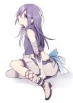  androgynous bandages blush boots cropped_jacket elbow_gloves gloves hijiri_(resetter) long_hair looking_at_viewer midriff original purple_hair shorts sitting solo violet_eyes wariza white_background 