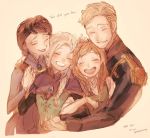  1boy 3girls agdar_(frozen) anna_(frozen) blonde_hair braid brown_hair elsa_(frozen) family father_and_daughter frozen_(disney) happy hug idunn_(frozen) mother_and_daughter multiple_girls panbukin siblings sisters smile 
