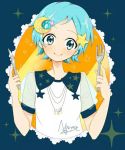  artist_request blue_eyes blue_hair fork girlfriend_(kari) hair_ornament knife minamida_nanase star_hair_ornament tagme 