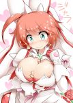  1girl aqua_eyes breasts bullet cleavage elphelt_valentine guilty_gear guilty_gear_xrd heart heart-shaped_pupils highres large_breasts long_hair mizuyan redhead solo symbol-shaped_pupils 