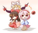  /\/\/\ 3girls :d ^_^ ^o^ blush bow chibi closed_eyes gap hair_bow hairband hakurei_reimu hat komeiji_satori looking_at_viewer multiple_girls ominaeshi_(takenoko) open_mouth smile solid_circle_eyes third_eye touhou yakumo_yukari 