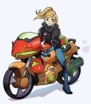  highres jacket metroid metroid_(creature) motor_vehicle motorcycle ponytail samus_aran splashbrush vehicle zero_suit 