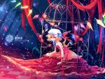  1girl birdcage blonde_hair cage checkered checkered_floor dress flandre_scarlet flower hat kieta perspective petals photoshop red_eyes solo thorns touhou wings 