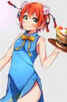  1girl china_dress chinese_clothes dorisu2 highres hoshizora_rin love_live!_school_idol_project orange_hair ramen short_hair smile solo tray 