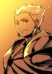  1boy armor blonde_hair earrings fate/grand_order fate/stay_night fate_(series) gilgamesh ishida_akira jewelry male_focus nose portrait red_eyes short_hair solo spot_color 
