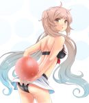  1girl ball beachball bikini brown_hair kantai_collection kotanuki_329 long_hair looking_back murasame_(kantai_collection) skirt swimsuit twintails 