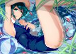  1girl aqua_eyes green_hair hatsune_miku necktie saisarisu school_swimsuit solo swimsuit vocaloid 